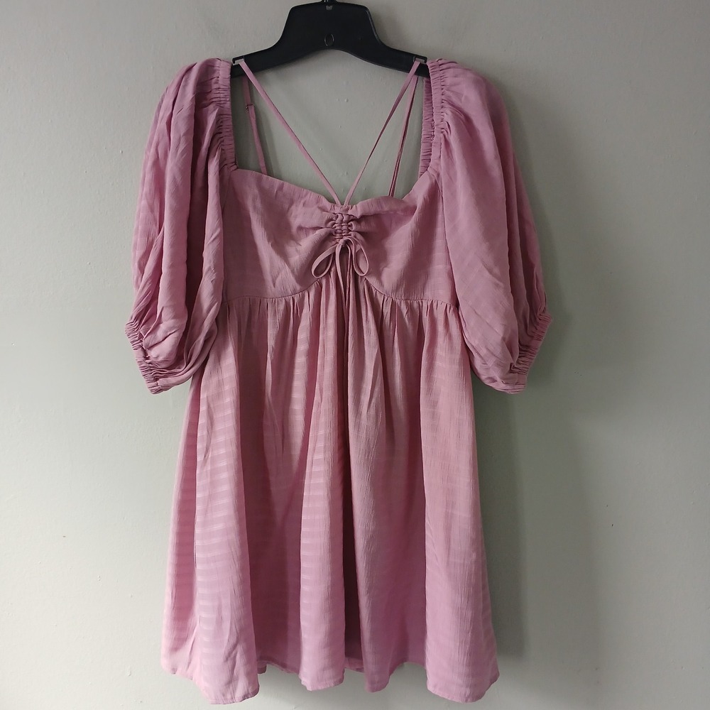 LaLaVon Women's‎ Dress SIze S Babydoll Mini Dress Puff Sleeve Bohemian Pink NWT!